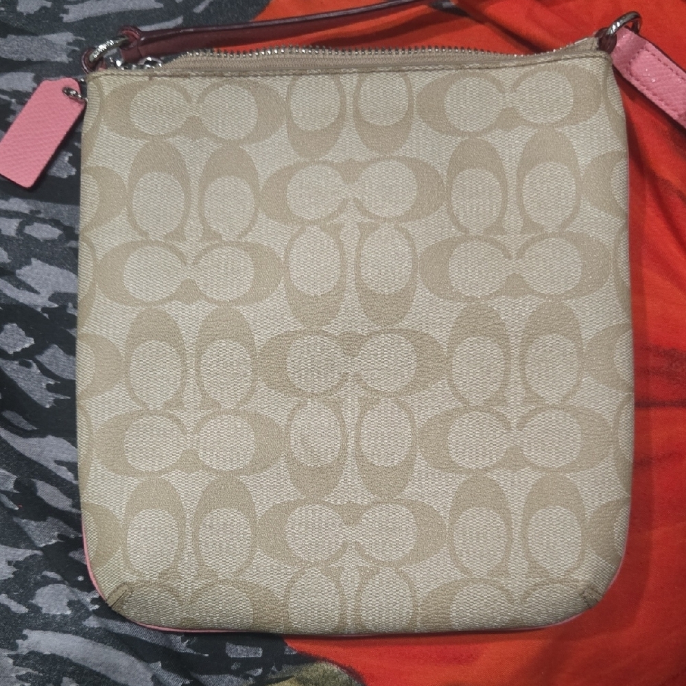 Coach Pink and Tan Signature Crossbody Bag - Picture 2 of 4